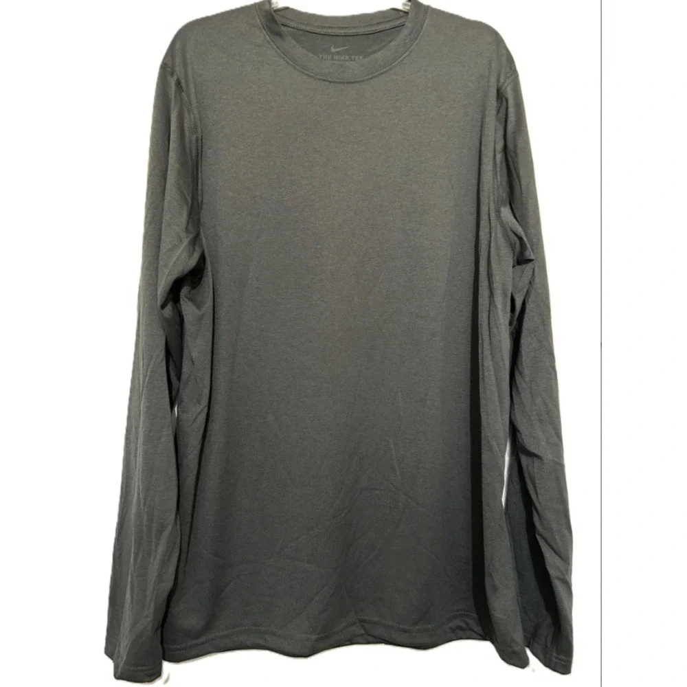 Nike Mens Dri-Fit The Nike Tee‎ Long Sleeve T-Shirt Charcoal Gray Large L Active